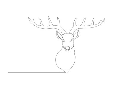 Sürekli bir çizgi halinde geyik kafası çiziyor. Bir sıra vahşi ren geyiği. Geyik kafası sürekli çizgi sanatı. Düzenlenebilir özet.