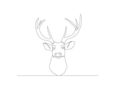 Sürekli bir çizgi halinde geyik kafası çiziyor. Bir sıra vahşi ren geyiği. Geyik kafası sürekli çizgi sanatı. Düzenlenebilir özet.