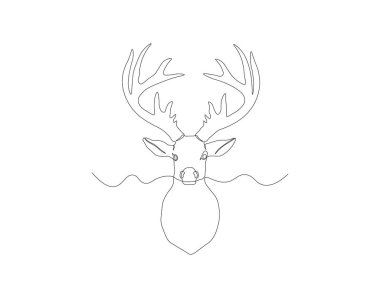 Sürekli bir çizgi halinde geyik kafası çiziyor. Bir sıra vahşi ren geyiği. Geyik kafası sürekli çizgi sanatı. Düzenlenebilir özet.