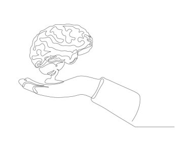 İnsan beyninin kesintisiz çizimi. Tek bir beyin çizgisi. Organ konsepti sürekli çizgi sanatı. Düzenlenebilir özet.