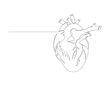 Sürekli bir insan kalp organı çizimi. Bir sıra anatomik insan kalbi. Tıbbi iç konsept sürekli çizgi sanatı. Düzenlenebilir özet.
