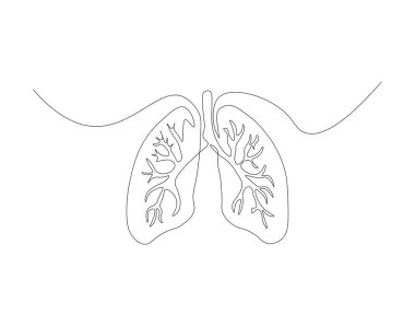 İnsan ciğerlerinin sürekli çizimi. Bir sıra anatomik insan ciğeri. Tıbbi iç konsept sürekli çizgi sanatı. Düzenlenebilir özet.