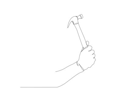 Sürekli bir çekiç çizgisi. Bir sıra çekiç. Marangozluk konsepti sürekli çizgi sanatı. Düzenlenebilir özet.