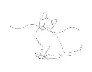 Devamlı kedi çizimi. Bir sıra şirin kedi. Sevimli hayvan konsepti sürekli çizgi sanatı. Düzenlenebilir özet.