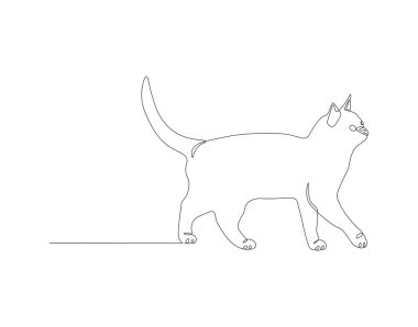 Devamlı kedi çizimi. Bir sıra şirin kedi. Sevimli hayvan konsepti sürekli çizgi sanatı. Düzenlenebilir özet.