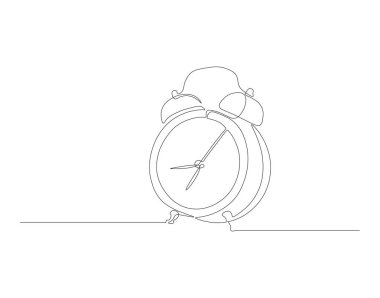 Çalar saatin aralıksız çizgisi. Bir sıra çalar saat. Çalar saat sürekli çizgi sanatı. Düzenlenebilir özet.