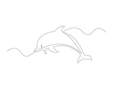 Sürekli yunus çizgileri çiziyor. Bir sıra yunus. Deniz hayvanı konsepti sürekli çizgi sanatı. Düzenlenebilir özet.
