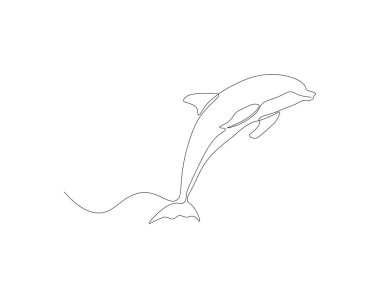 Sürekli yunus çizgileri çiziyor. Bir sıra yunus. Deniz hayvanı konsepti sürekli çizgi sanatı. Düzenlenebilir özet.