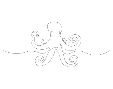 Sürekli ahtapot çizimi. Bir sıra sefalopod. Deniz hayvanı konsepti sürekli çizgi sanatı. Düzenlenebilir özet.