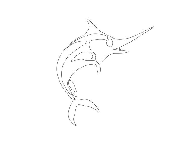 Continuous line drawing of marlin fish. One line of marlin fish. Marine animal concept continuous line art. Editable outline.