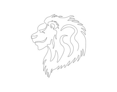 Aralıksız aslan başı çizimi. Aslan suratlı bir çizgi. Vahşi hayvan konsepti sürekli çizgi sanatı. Düzenlenebilir özet.