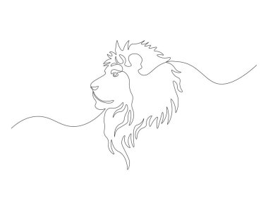 Aralıksız aslan başı çizimi. Aslan suratlı bir çizgi. Vahşi hayvan konsepti sürekli çizgi sanatı. Düzenlenebilir özet.