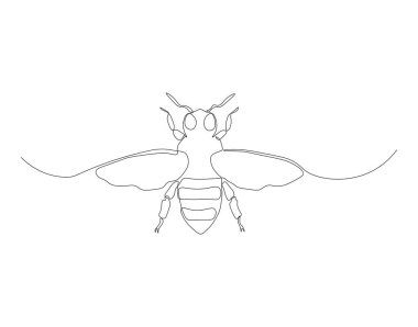 Sürekli arı çizgisi çizimi. Bir sıra uçan arı. Uçan böcekler konsepti sürekli çizgi sanatı. Düzenlenebilir özet.