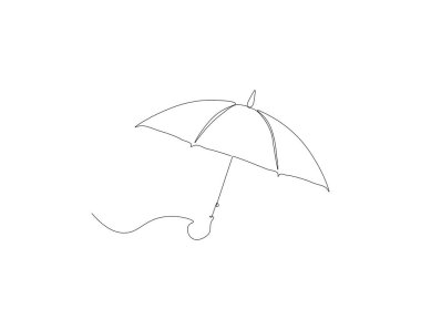 Sürekli şemsiye çizimi. Bir sıra şemsiye. Şemsiye sürekli çizgi sanatı. Düzenlenebilir özet