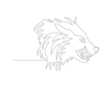 Devamlı kurt kafası çizimi. Bir sıra kurt kafası. Memeliler hayvan konsepti sürekli çizgi sanatı. Düzenlenebilir özet