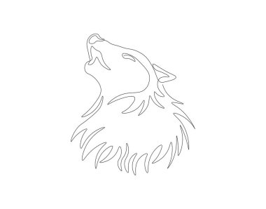 Devamlı kurt kafası çizimi. Bir sıra kurt kafası. Memeliler hayvan konsepti sürekli çizgi sanatı. Düzenlenebilir özet