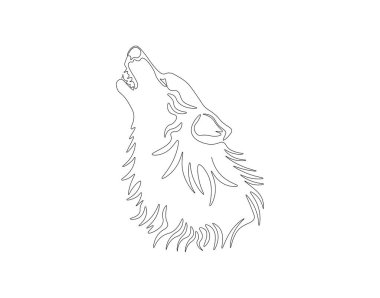 Devamlı kurt kafası çizimi. Bir sıra kurt kafası. Memeliler hayvan konsepti sürekli çizgi sanatı. Düzenlenebilir özet