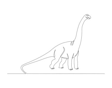 Brontosaurus 'un durmaksızın çizdiği çizgi. Bir sıra brontozor. Dinozor konsepti sürekli çizgi sanatı. Düzenlenebilir özet