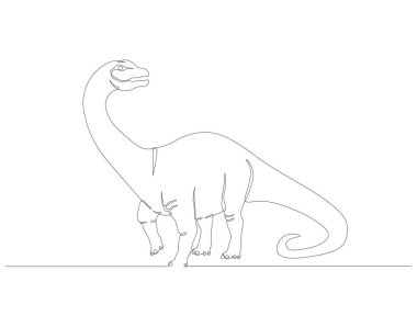 Brontosaurus 'un durmaksızın çizdiği çizgi. Bir sıra brontozor. Dinozor konsepti sürekli çizgi sanatı. Düzenlenebilir özet