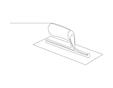 Çimento malası çizimleri devam ediyor. Tuğla için bir sıra çimento. İşçi aracı konsepti sürekli çizgi sanatı. Düzenlenebilir özet