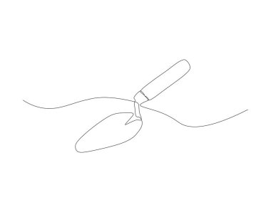 Çimento malası çizimleri devam ediyor. Tuğla için bir sıra çimento. İşçi aracı konsepti sürekli çizgi sanatı. Düzenlenebilir özet