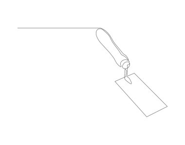 Çimento malası çizimleri devam ediyor. Tuğla için bir sıra çimento. İşçi aracı konsepti sürekli çizgi sanatı. Düzenlenebilir özet