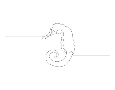 Denizatının aralıksız çizimi. Bir sıra deniz atı var. Deniz hayvanı konsepti sürekli çizgi sanatı. Düzenlenebilir özet.