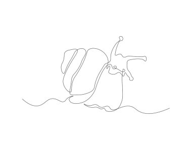 Sürekli salyangoz çizimi. Bir sıra salyangoz. Kabuklu hayvan konsepti sürekli çizgi sanatı. Düzenlenebilir özet.