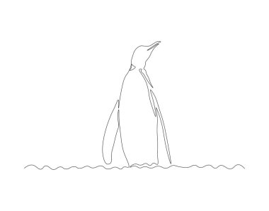 Sürekli penguen çizimi. Bir sıra penguen. Antarktika hayvan konsepti sürekli çizgi sanatı. Düzenlenebilir özet.