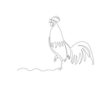 Sürekli horoz tavuğu çizimi. Bir sıra horoz tavuğu. Kümes hayvanları konsepti sürekli çizgi sanatı. Düzenlenebilir özet.