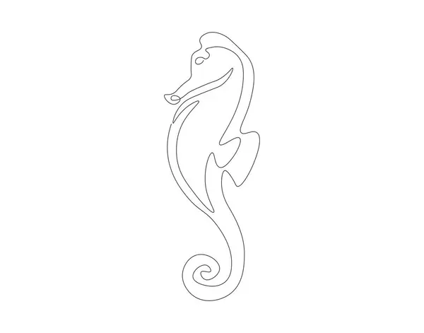 シーホースの連続ライン描画 シーホースの1行 海洋動物のコンセプト連続ラインアート 編集可能なアウトライン — ストックベクタ