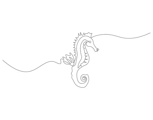 Continuous Line Drawing Seahorse One Line Seahorse Marine Animal Concept — Stock Vector