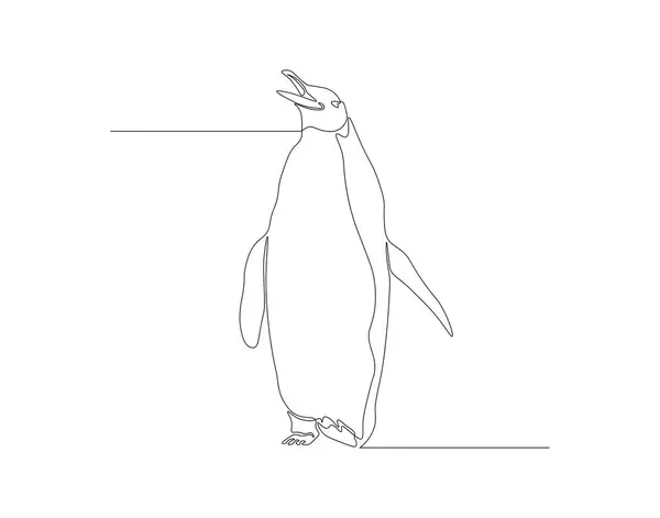 Gambar Garis Yang Terus Menerus Dari Penguin Satu Baris Penguin - Stok Vektor