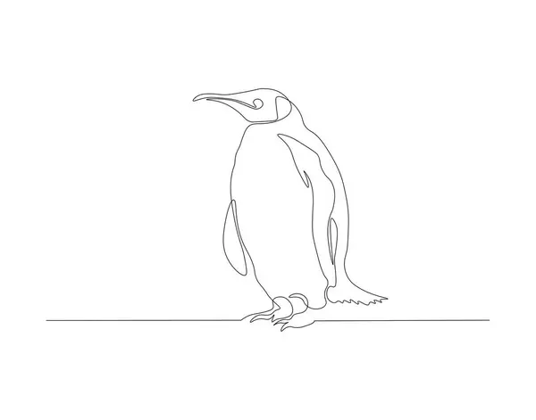 Dibujo Continuo Línea Pingüino Una Línea Pingüinos Antártica Animal Concepto — Vector de stock