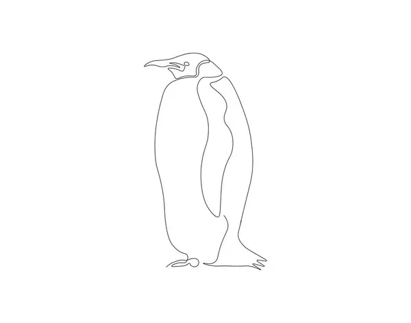 Continuous Line Drawing Penguin One Line Penguin Antarctic Animal Concept — Stock Vector