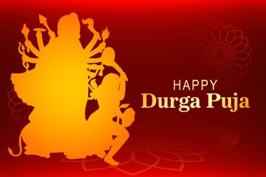 Tanrıça Durga ile Durga puja yaratıcı arkaplan tasarımı mutlu olsun. İllüstrasyon Hint Festivali