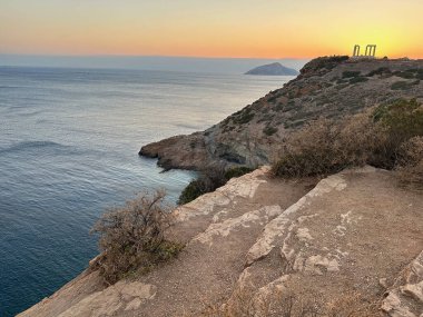 Pire Yunanistan 'ın Ege Denizi kıyısında gün batımı