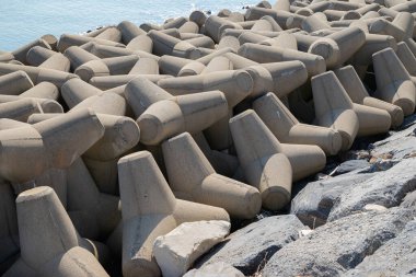 Deniz kıyısındaki beton dalgalanması, Tetrapod, TT fotoğraf yakın çekim