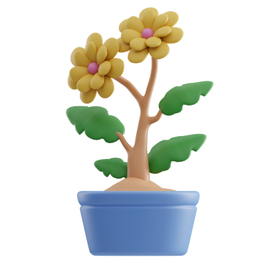 Saksıdaki Çiçek 3D Görüntü Beyaz Arkaplanda İzole Edildi