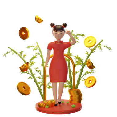 Paralı Kadın, Ingot, Bambu. Çin Yeni Yıl Kavramı. 3B Görüntü Beyaz Arkaplanda İzole Edildi