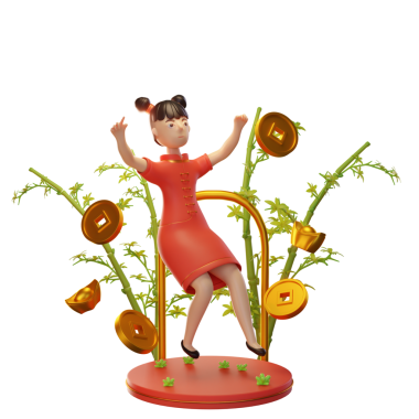 Paralı Kadın, Ingot, Bambu. Çin Yeni Yıl Kavramı. 3B Görüntü Beyaz Arkaplanda İzole Edildi