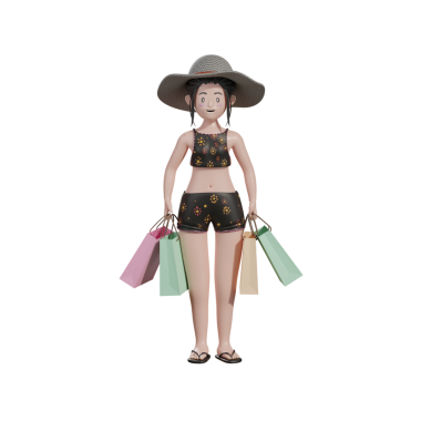 Eşya çantalı kadın alışverişi. 3 boyutlu illüstrasyon. Beyaz arka planda izole edildi. 