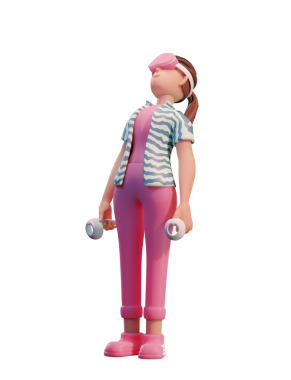 VR kulaklıklı karakter kadın, Metaverse 3d Görüntü