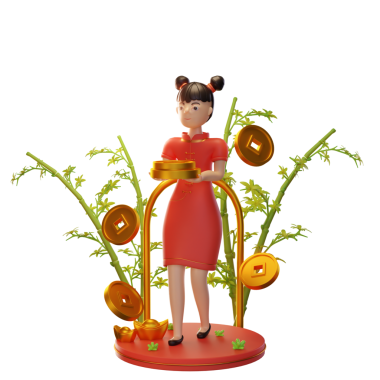 Paralı Kadın, Ingot, Bambu. Çin Yeni Yıl Kavramı. 3B Görüntü Beyaz Arkaplanda İzole Edildi