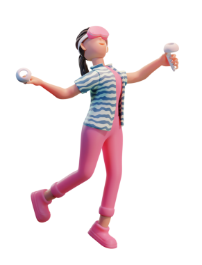 VR kulaklıklı karakter kadın, 3 boyutlu illüstrasyon beyaz arka planda izole edildi