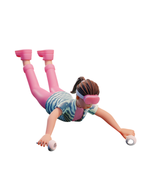 VR kulaklıklı karakter kadın, Metaverse 3d Görüntü