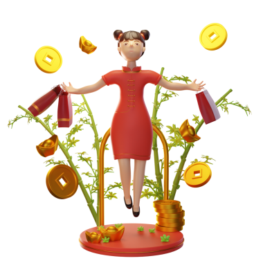 Paralı Kadın, Ingot, Bambu. Çin Yeni Yıl Kavramı. 3B Görüntü Beyaz Arkaplanda İzole Edildi