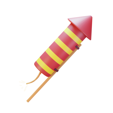 Havai fişek 3B Görüntü Beyaz Arkaplanda İzole Edildi