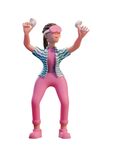 VR kulaklıklı karakter kadın, Metaverse 3d Görüntü