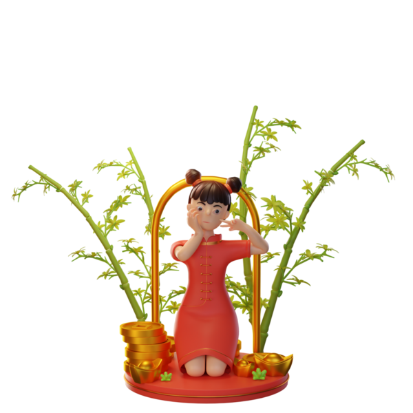 Paralı Kadın, Ingot, Bambu. Çin Yeni Yıl Kavramı. 3B Görüntü Beyaz Arkaplanda İzole Edildi